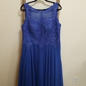JJ HOUSE Bridesmaid dress long gown blue sheer top